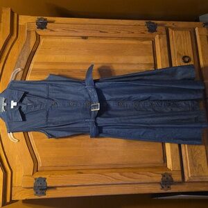 Dockers Midi  Denim Shirt Dress Button Front Belted Vintage 90's Dockers Sz 12